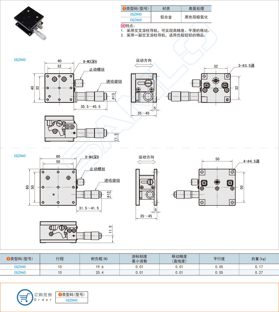 水平安裝面單導軌型交叉滾柱型Z軸滑臺的組成