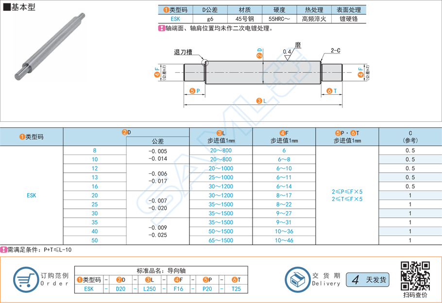 兩端臺階型導(dǎo)向軸-基本型規(guī)格材質(zhì)