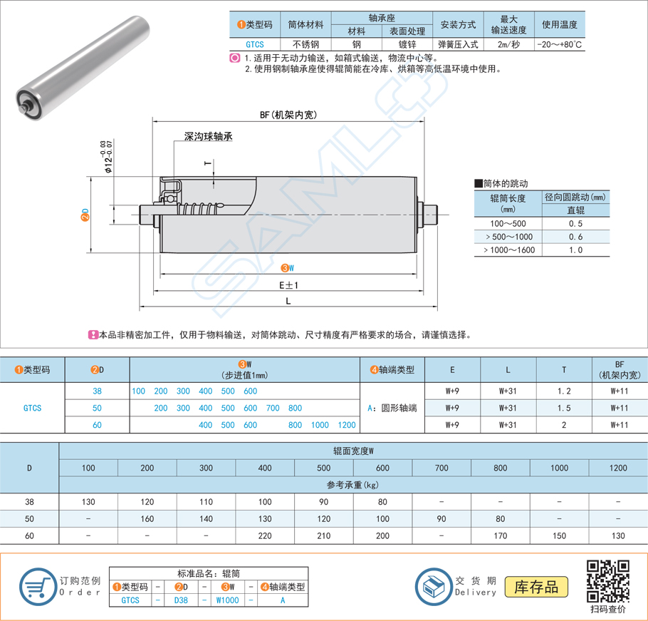 無動力輸送輥筒-彈簧壓入式滾筒規(guī)格參數(shù)尺寸材質