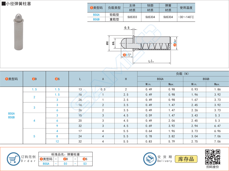 小徑彈簧柱塞規(guī)格參數(shù)尺寸材質