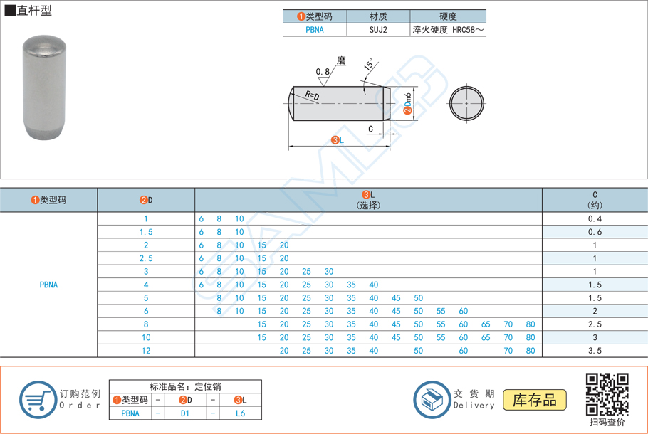 標準定位銷-直桿型圓柱銷規(guī)格參數(shù)尺寸材質(zhì)