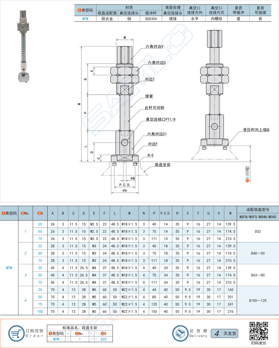 重載真空吸盤(pán)支架-水平真空口帶緩沖型規(guī)格參數(shù)尺寸