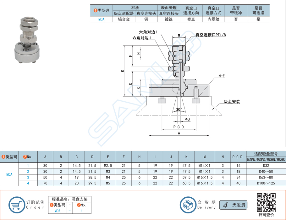 重載搖擺型吸盤支架-垂直真空口不帶緩沖型規(guī)格參數尺寸